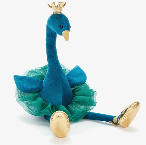 Fancy Peacock från Brigbys, blå plyschpåfågel med krona