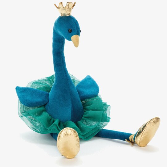 Fancy Peacock från Brigbys, blå plyschpåfågel med krona