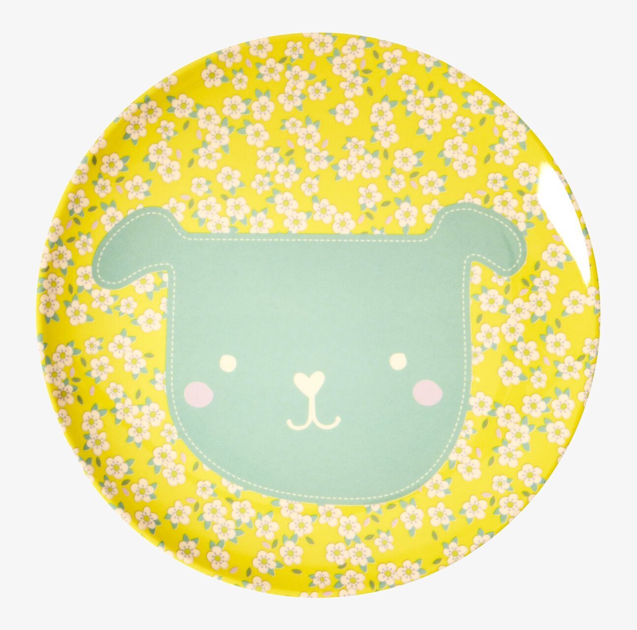 Barntallrik Hund Gul från Rice med lekfullt hundansikte