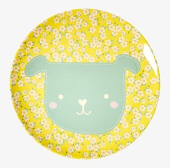 Barntallrik Hund Gul från Rice med lekfullt hundansikte