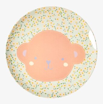 Barntallrik Apa Ljusblå från Rice med apansikte och blommor