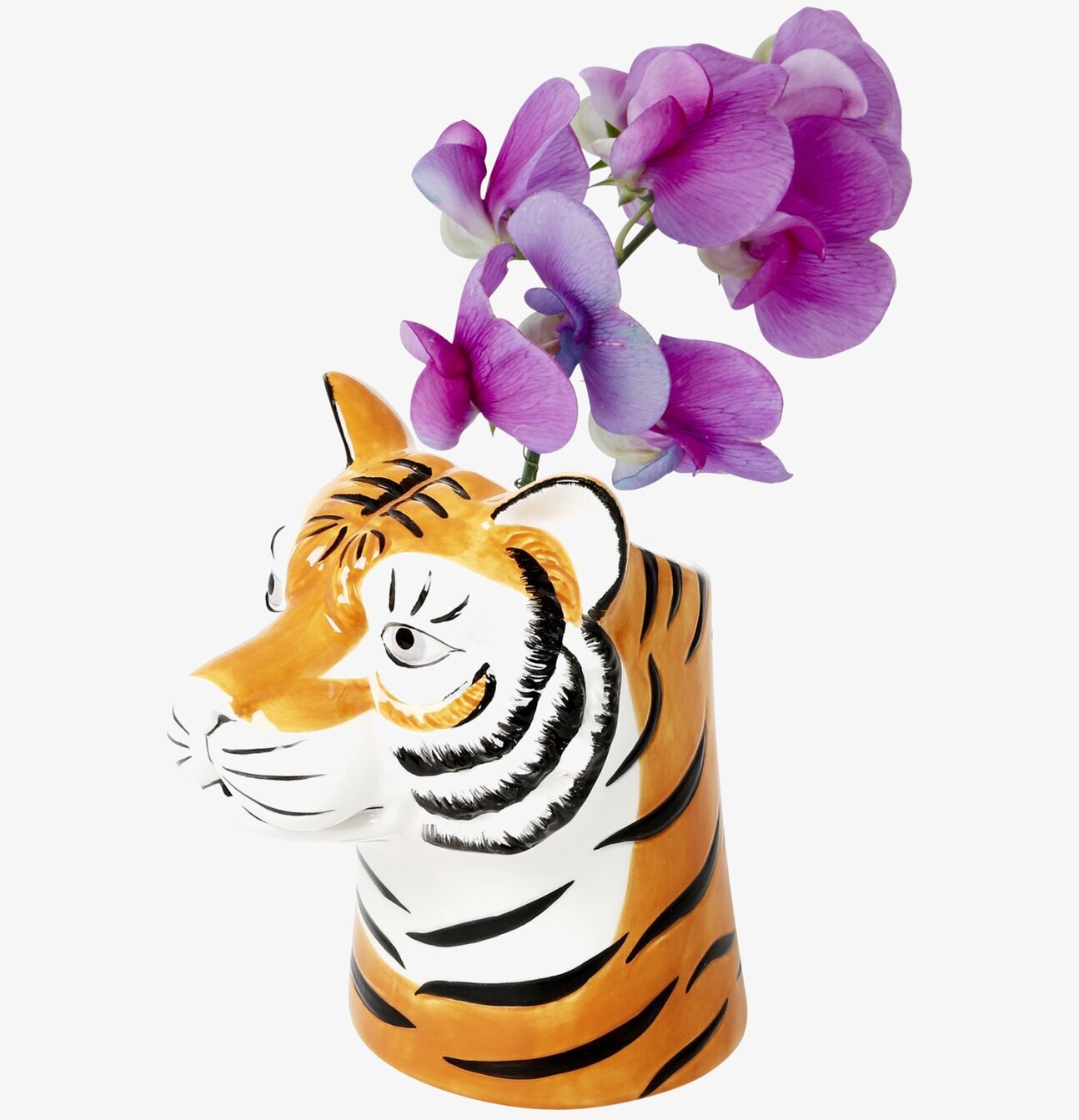 Vas - Tiger från Rice med lila orkidéer och orange färg