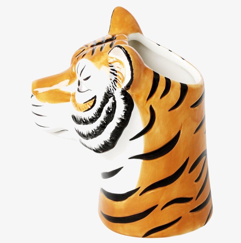 Vas - Tiger från Rice, handmålad keramikvas med tigermotiv