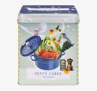 Bild av plåtburk med magiska motiv och köksdetaljer