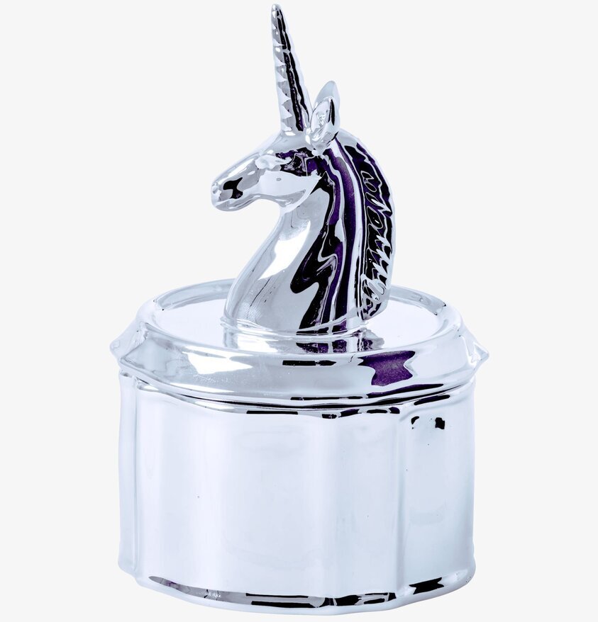 Porslinsbox Enhörning från Rice med glänsande silveryta