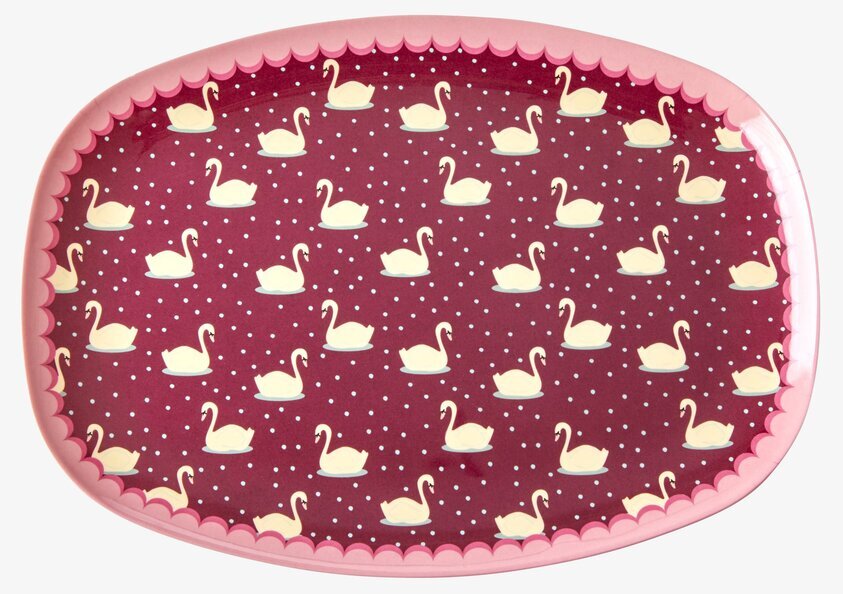Tallrik Swan Print Bordeaux från Rice med svanmönster