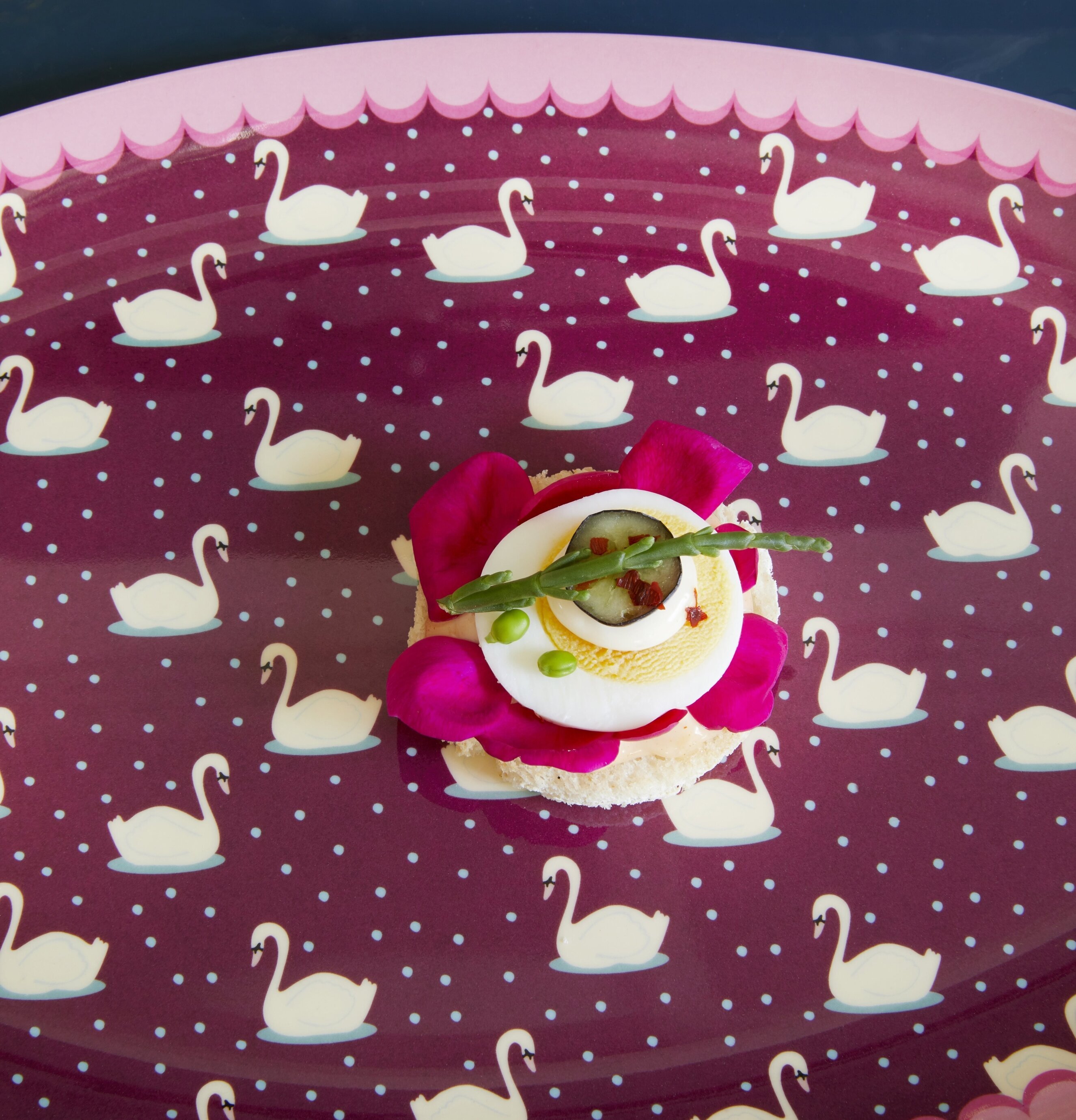 Tallrik Swan Print Bordeaux från Rice med svanmönster