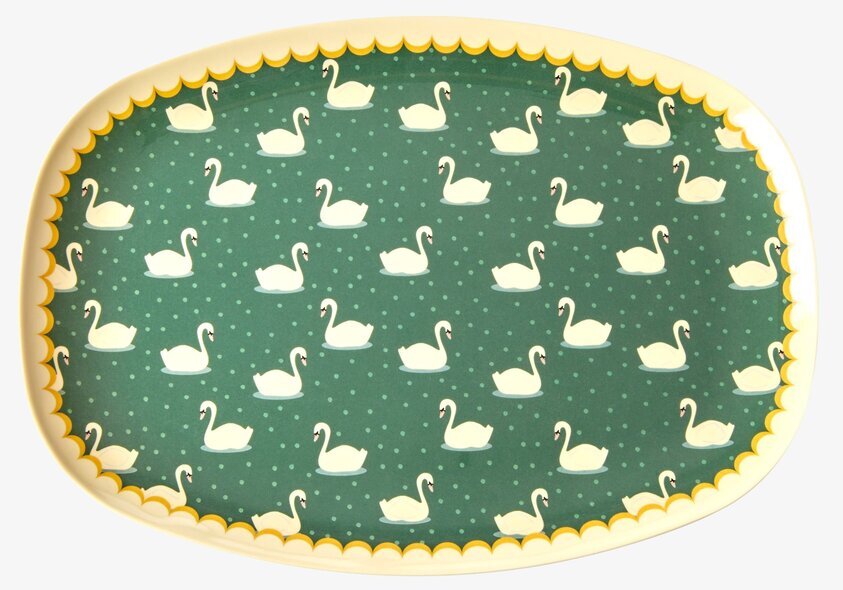 Tallrik Swan Print Khaki från Rice med svanar och gul kant