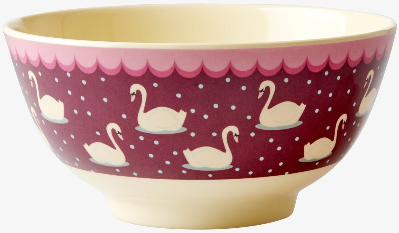 Skål Swan Print Bordeaux från Rice med svanmönster