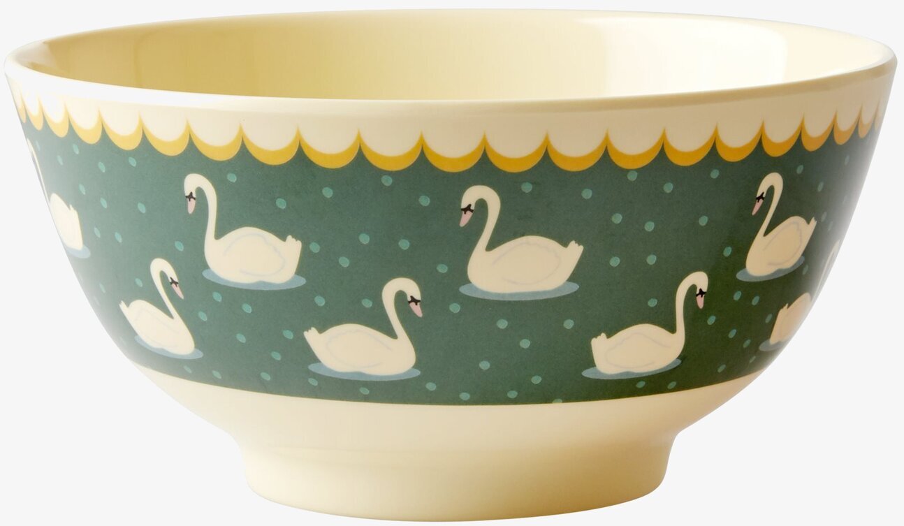 Skål Swan Print Khaki från Rice med svanmönster och vågig kant