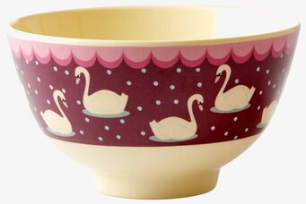 Liten Skål Swan Print Bordeaux från Rice med svanmönster
