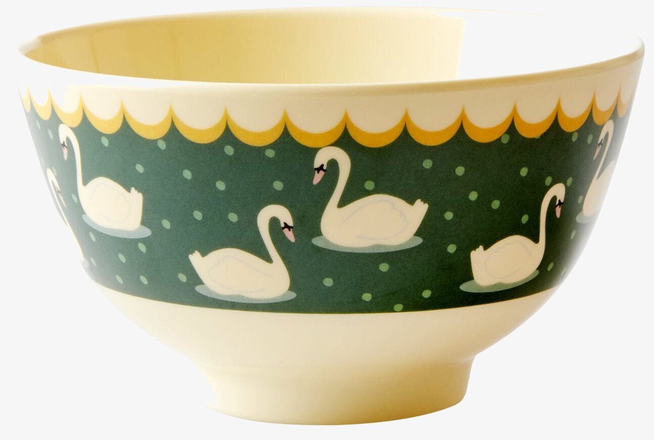 Liten Skål Swan Print Khaki från Rice med elegant svanmönster