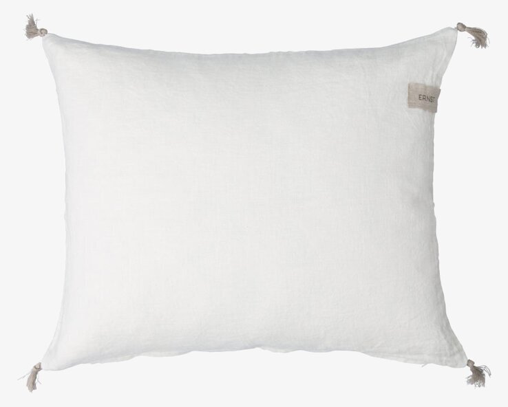 Kuddfodral Linne Vit från Ernst med tofsar och etikett