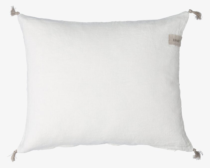 Kuddfodral Linne Vit från Ernst med tofsar och etikett