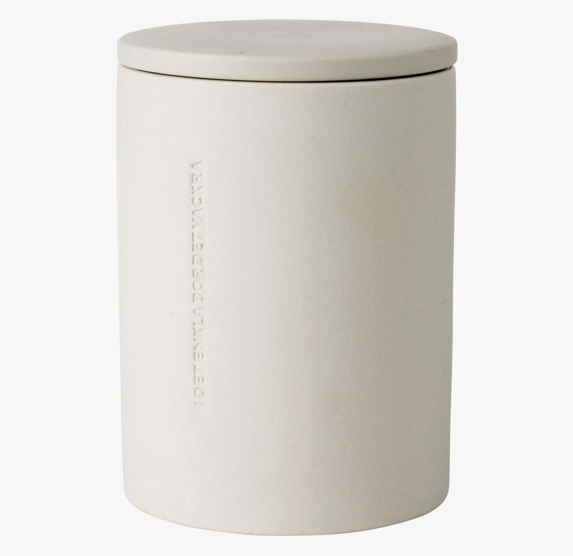 Förvaringsburk Vit från Ernst med präglad text och vitt lock