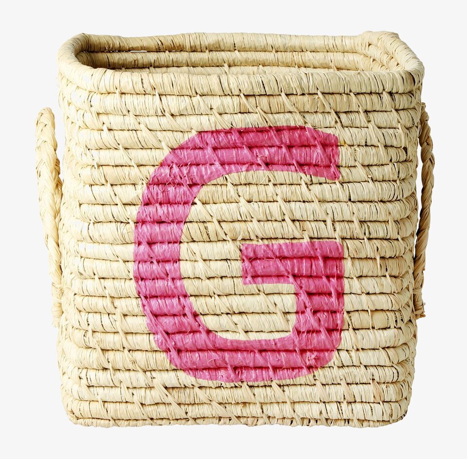 Bokstavskorg Raffia från Rice med rosa bokstaven G