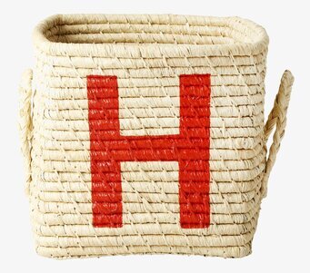 Bokstavskorg Raffia från Rice med rött H, robusta handtag