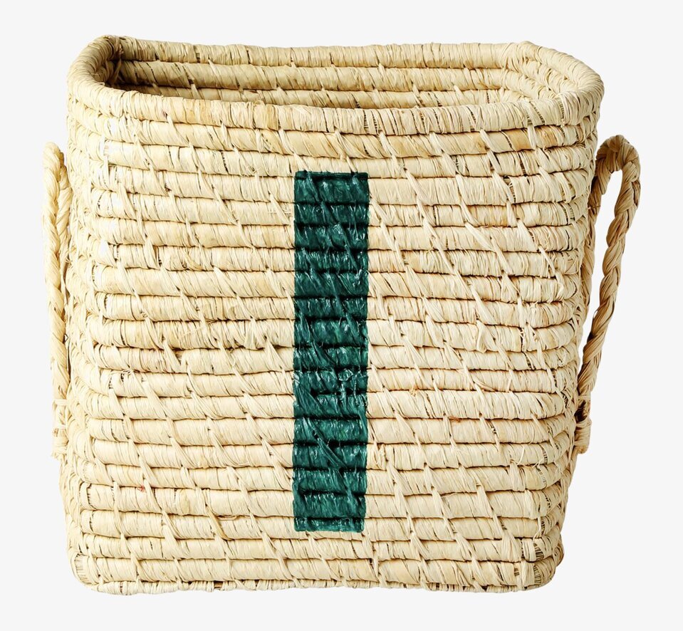 Bokstavskorg Raffia från Rice med bokstaven I i grönt