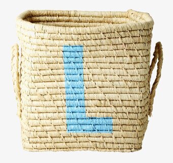 Bokstavskorg Raffia från Rice med bokstaven L i blått