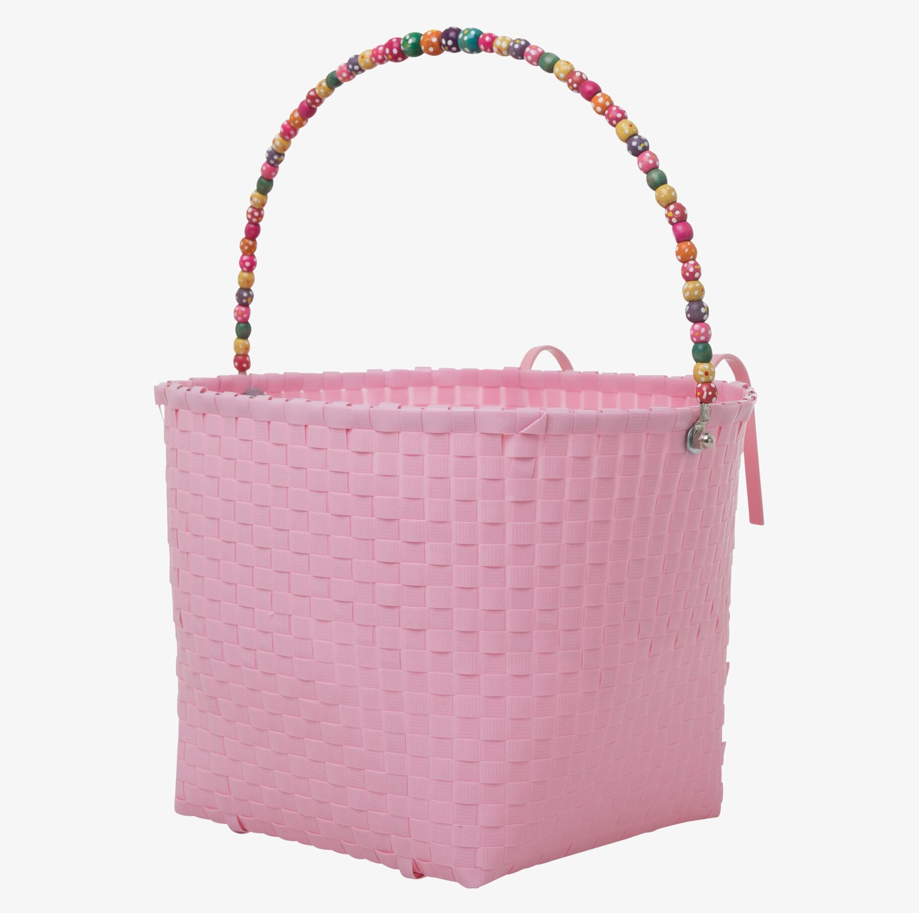 Cykelkorg Rosa Med Pärlhandtag från Rice på vit bakgrund