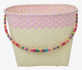 Cykelkorg Pastellgul/Rosa från Rice med pärlhandtag