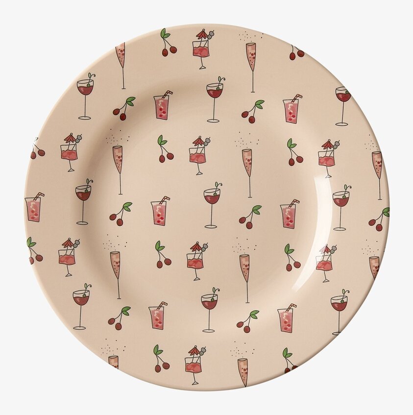 Tallrik Pink Cocktail Print från Rice med festliga drinkmotiv