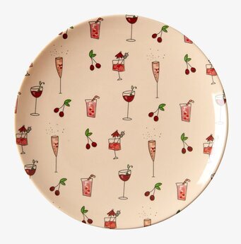 Desserttallrik Pink Cocktail Print från Rice med cocktailglas