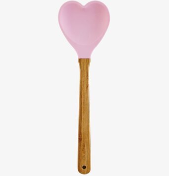 Hjärtformad Slev Silikon från Rice, rosa silikon och trä