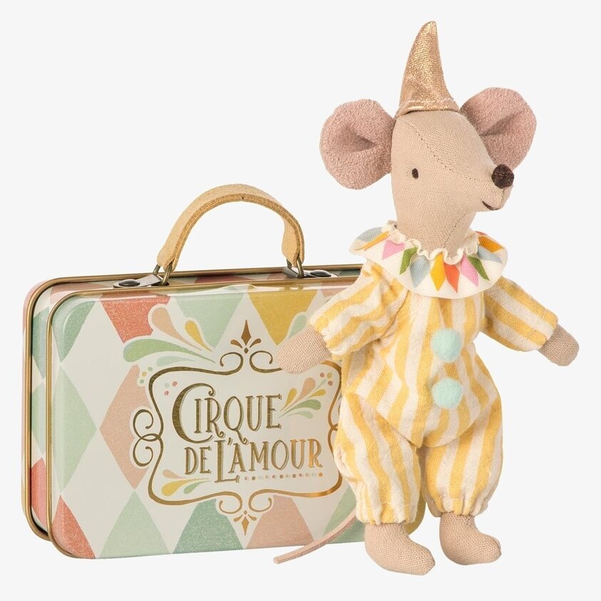Clown In Suitcase från Maileg - mus i clowndräkt med väska