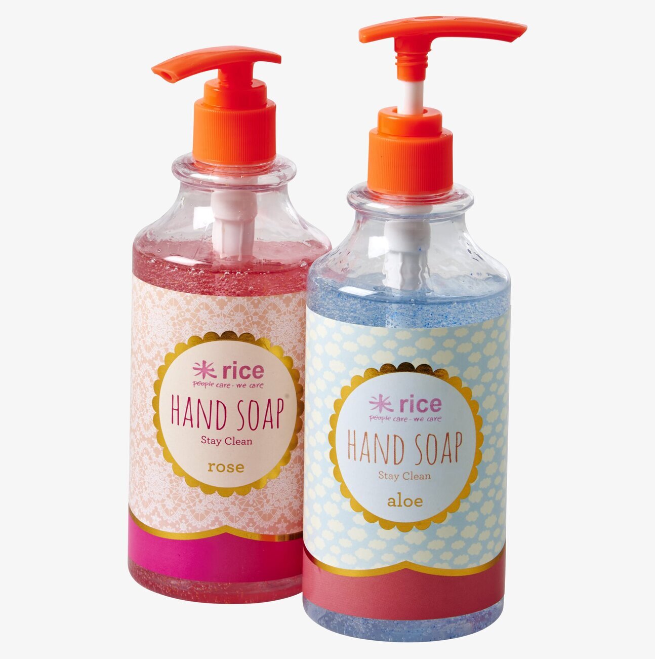 Handtvål Rose från Rice i transparent flaska med röd pump