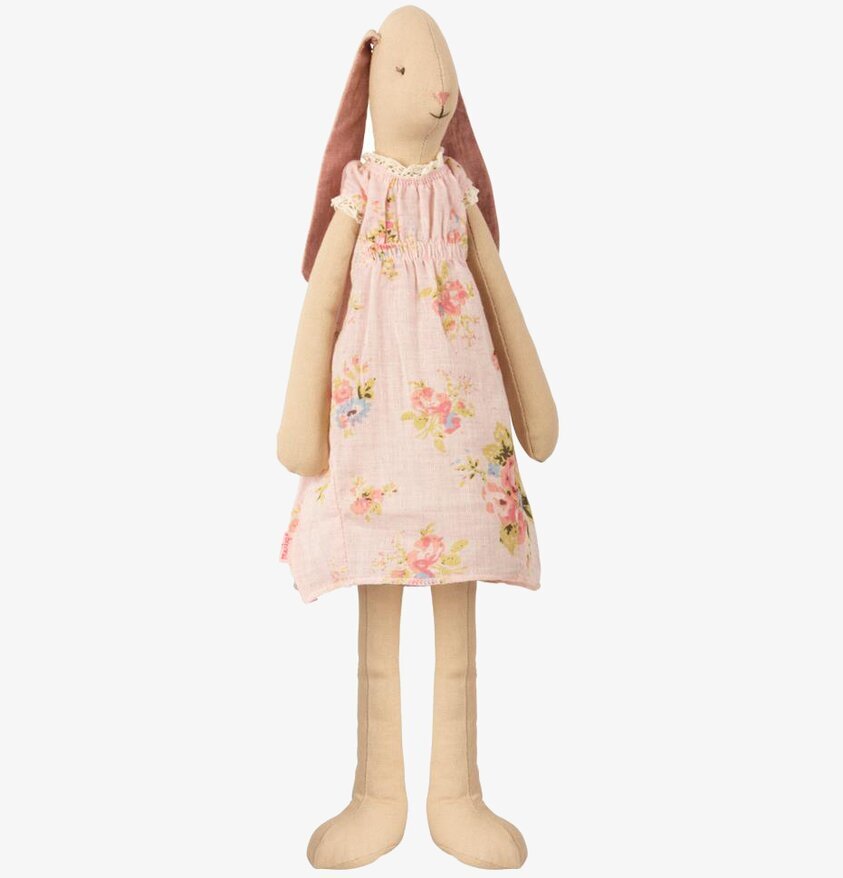 Medium Bunny Eva från Maileg i rosa klänning med blommönster
