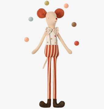 Circus Stilt Clown Maxi Mouse från Maileg med jongleringsbollar