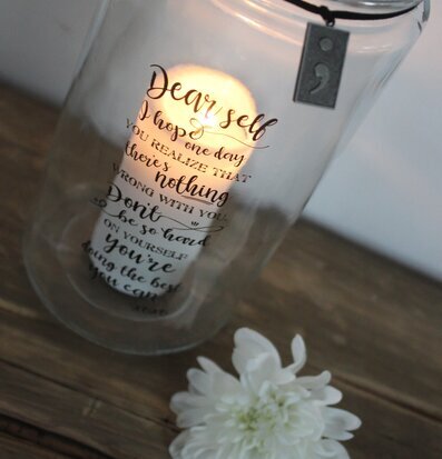 Lykta Dear Self från Majas Cottage med inspirerande text