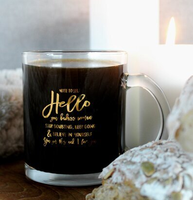 Glasmugg Note To Self från Majas Cottage med gyllene text