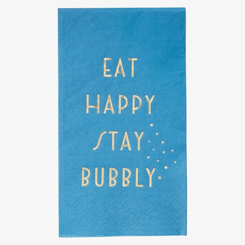 Lunchservetter Blå från Rice med guldbudskapet EAT HAPPY