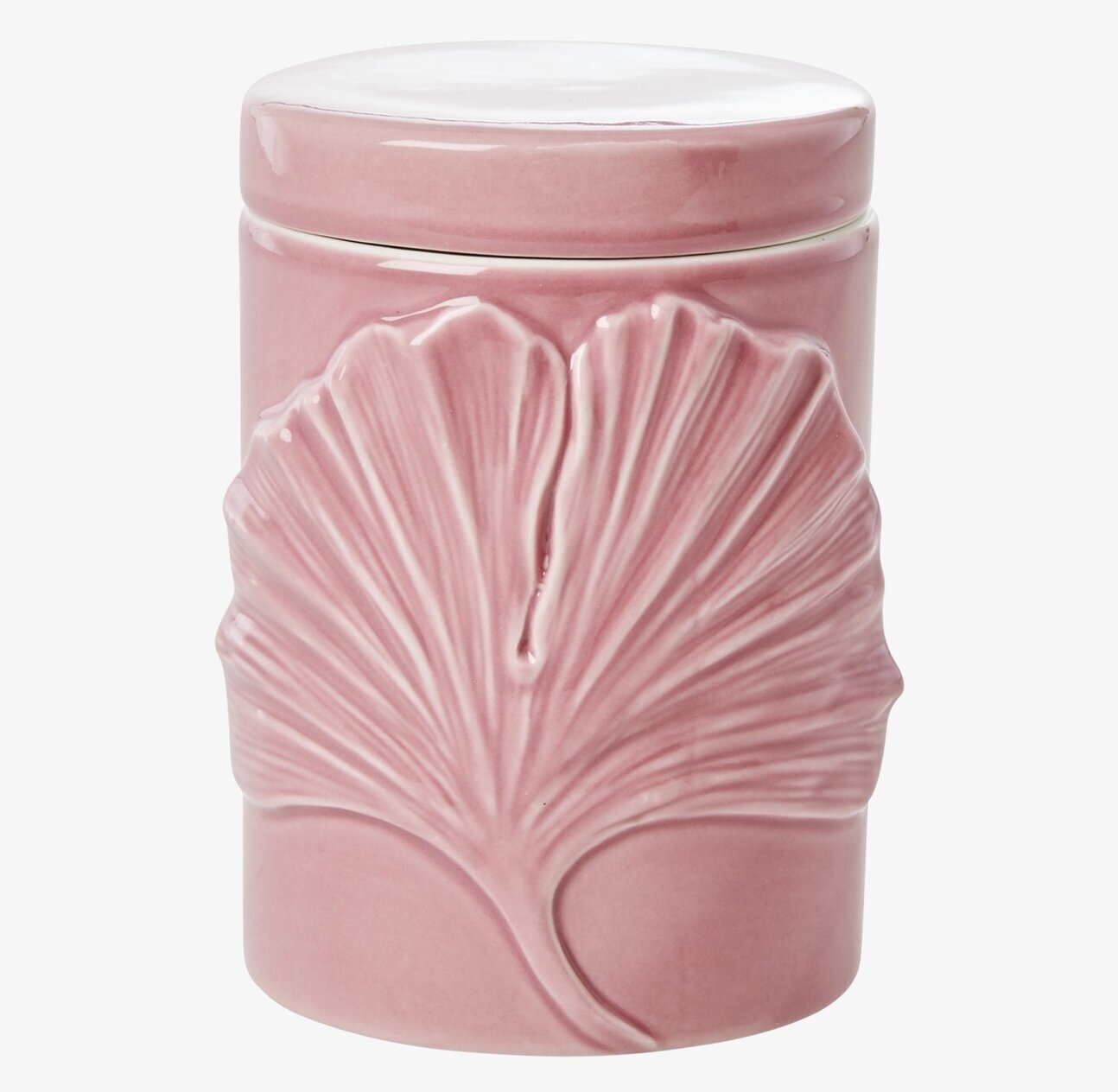 Förvaringsburk Med Lock från Rice i rosa med bladreliefmönster