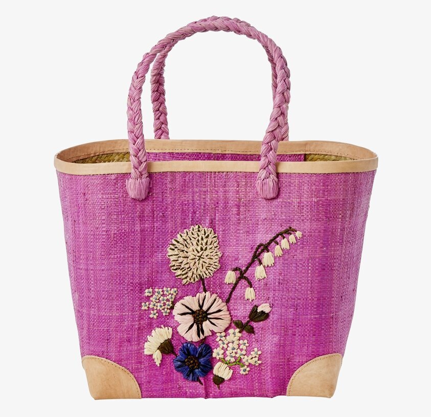 Shoppingväska Raffia Flower Embroidery Medium från Rice