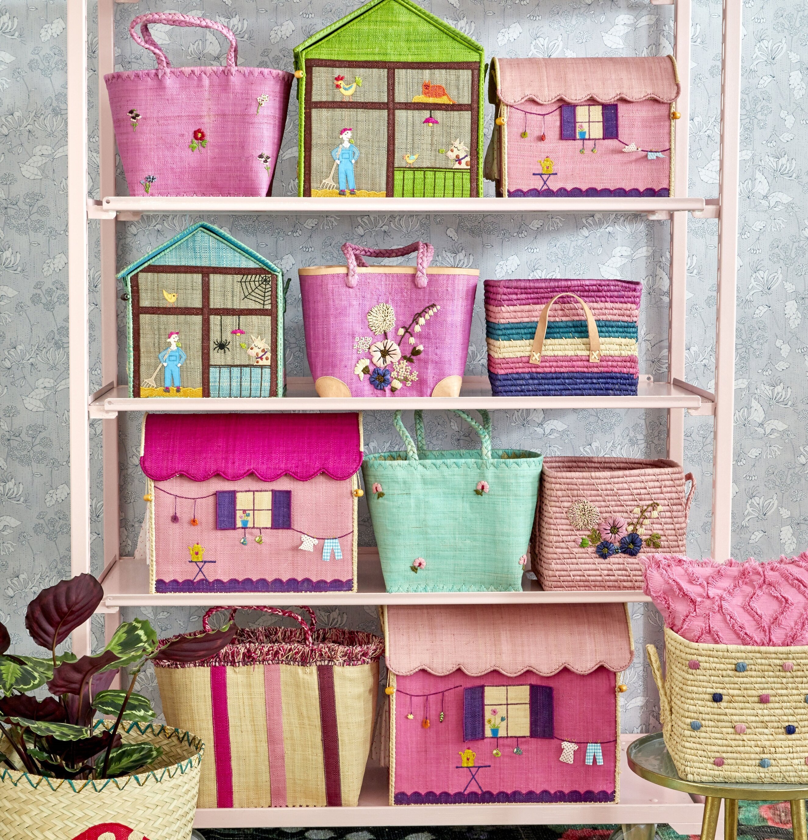 Shoppingväska Raffia Flower Embroidery Medium från Rice