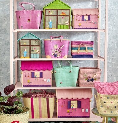 Shoppingväska Raffia Flower Embroidery Medium från Rice