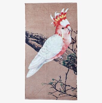 Matta Cockatoo från Rice med färgglad kakadua på beige botten