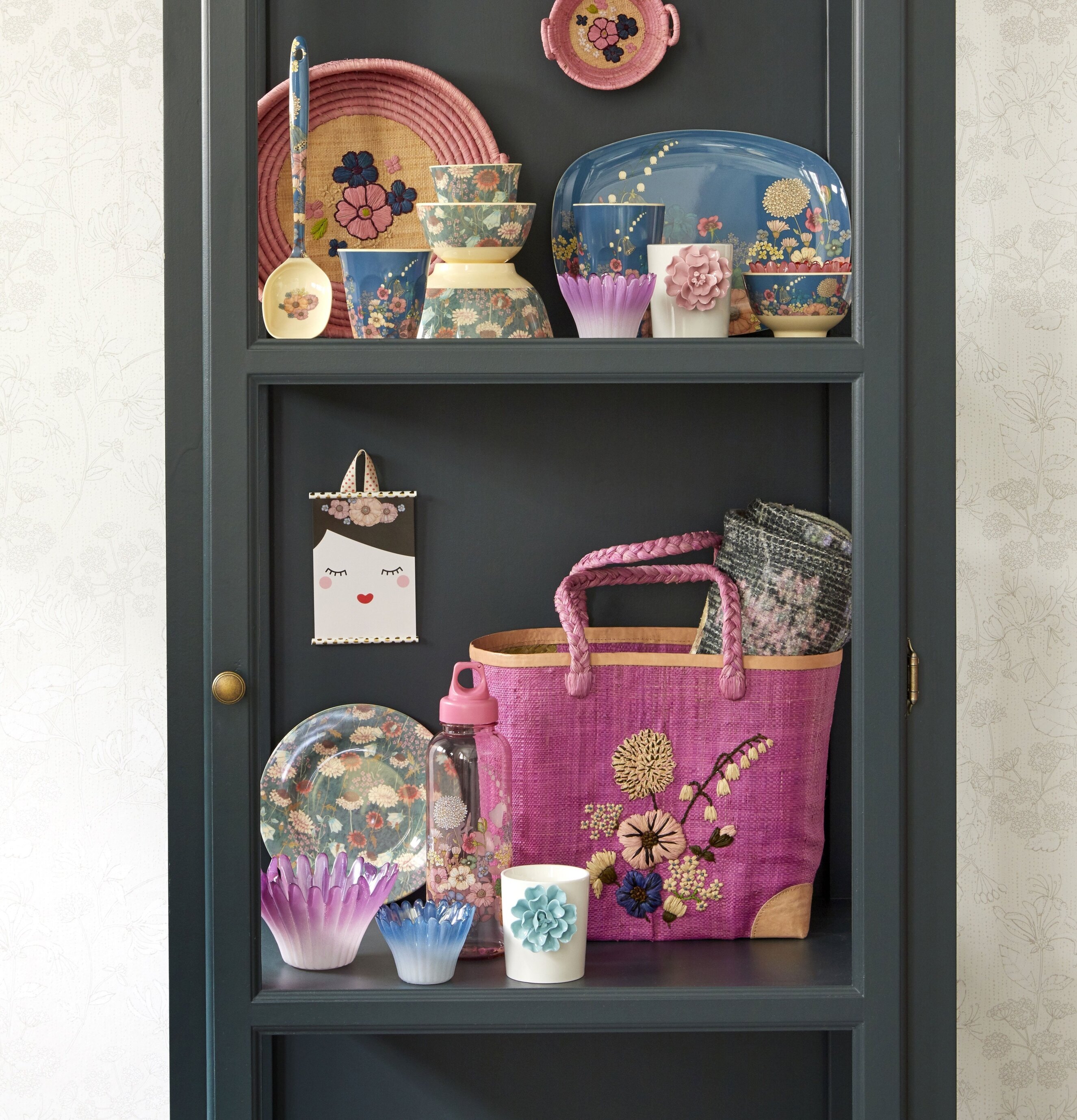 Shoppingväska Raffia Flower Embroidery Medium från Rice