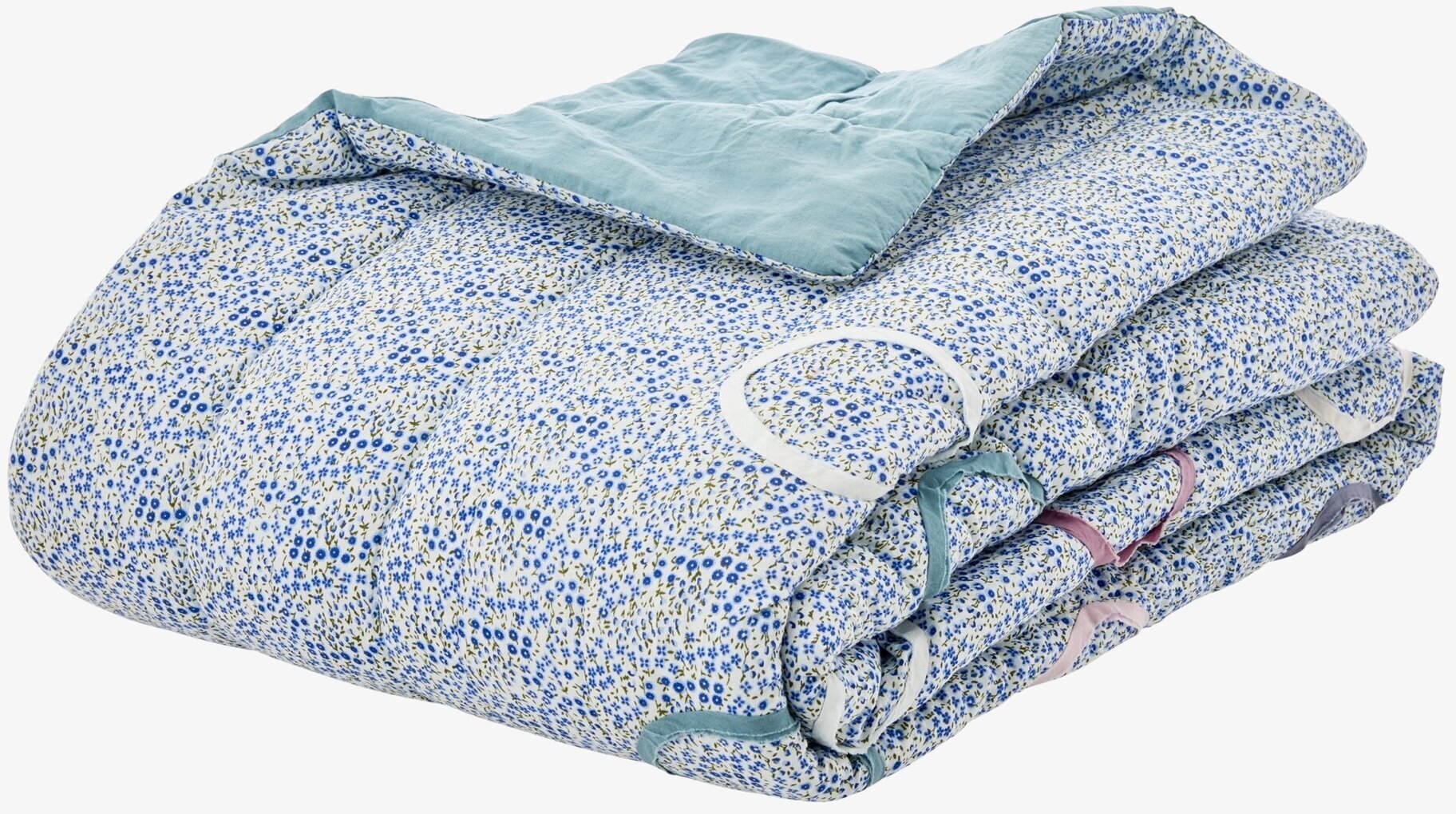 Bomullsfilt Small Flower Print Blue från Rice ihopvikt