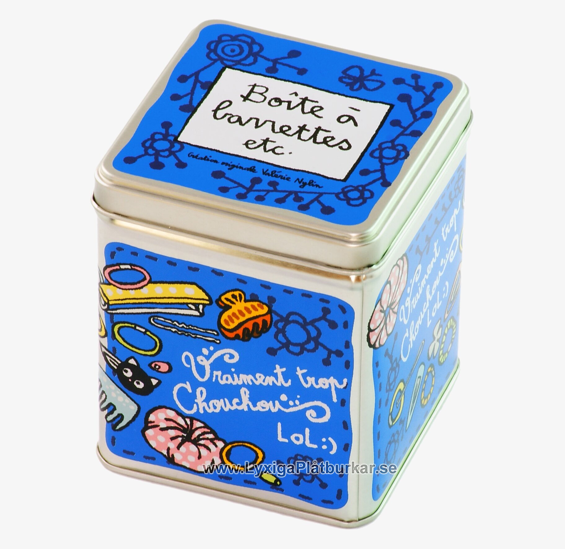 Bild av färgglad plåtburk med lekfull design och stil