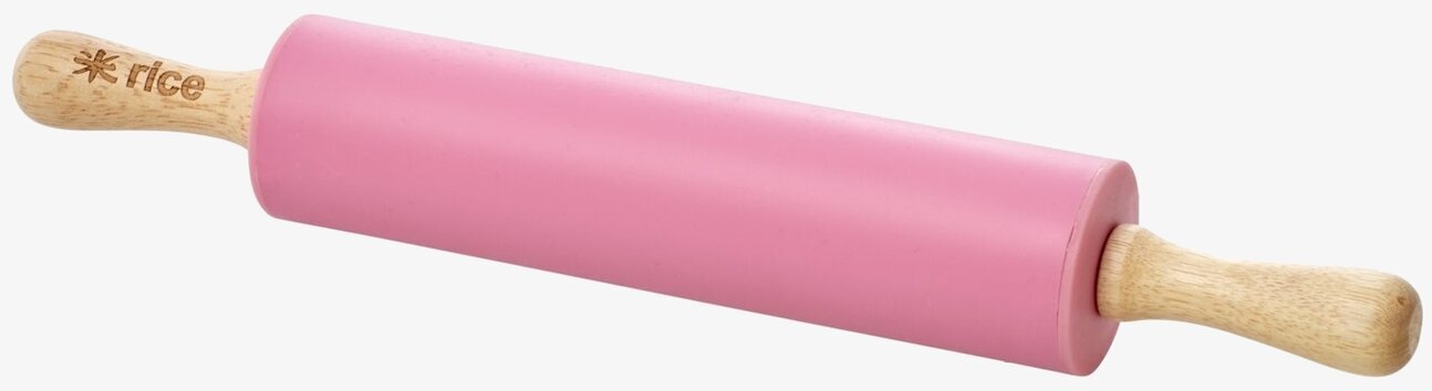 Brödkavel Silikon Junior från Rice med rosa silikon och trähandtag