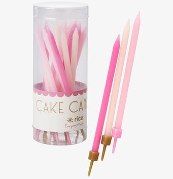 Tårtljus Pink från Rice i olika rosa nyanser och guldton