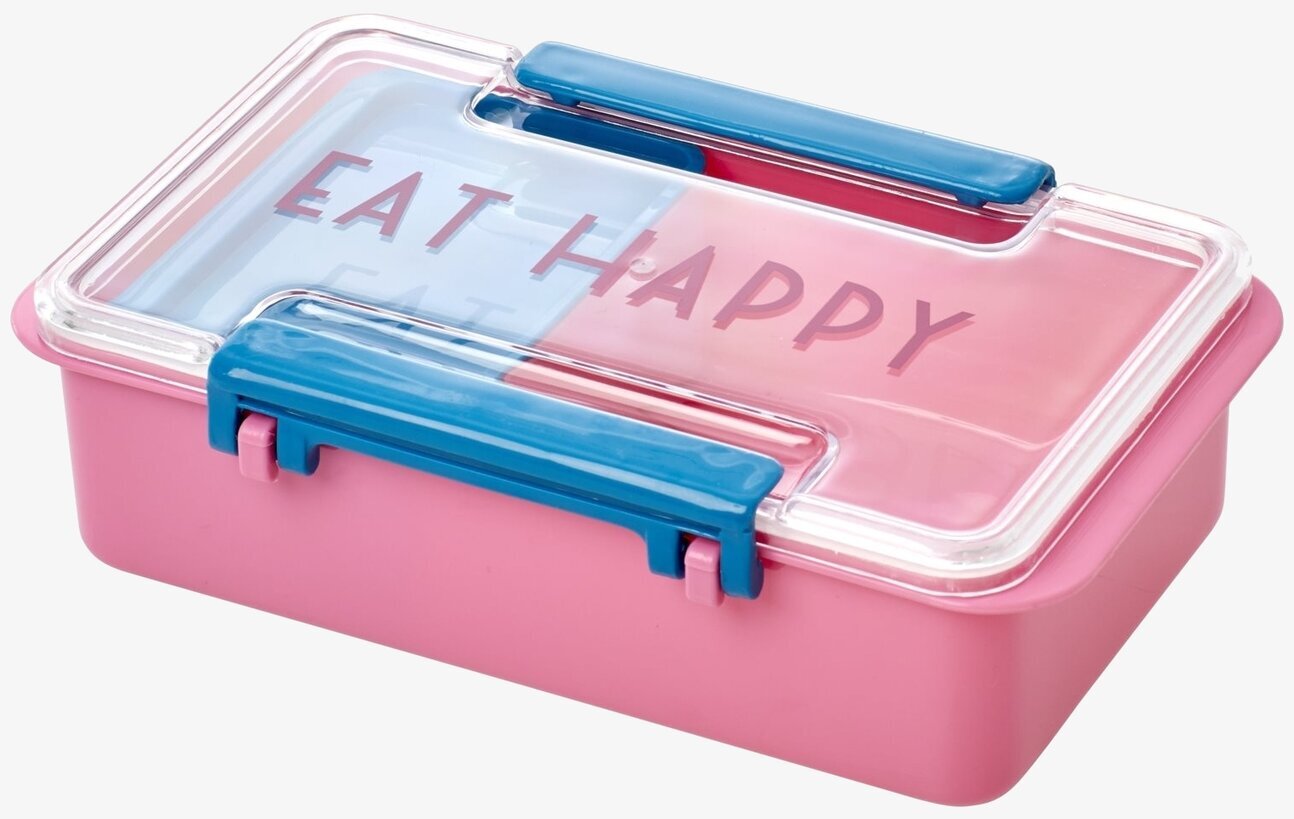 Lunchbox Eat Happy Pink från Rice med blå spännen