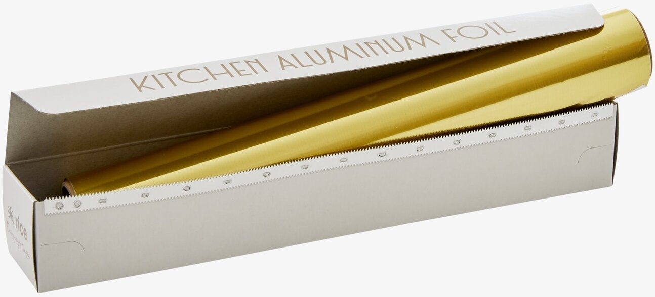 Aluminiumfolie Guld från Rice i vit kartong med blommönster