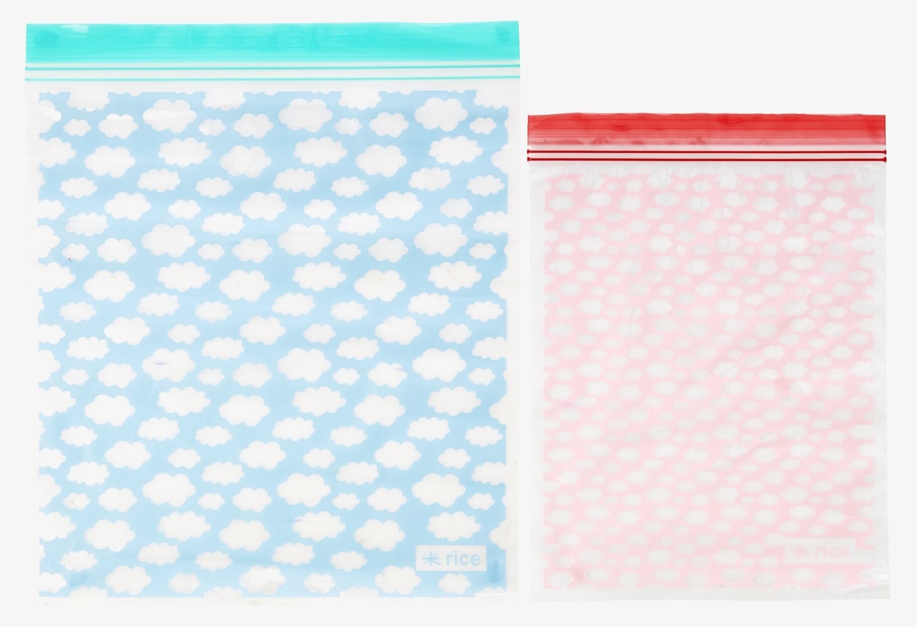 Plastpåsar Ziplock Cloud från Rice, blå och rosa med moln