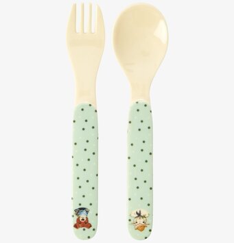 Sked & Gaffel Farm Animals Print Green från Rice, barnbestick