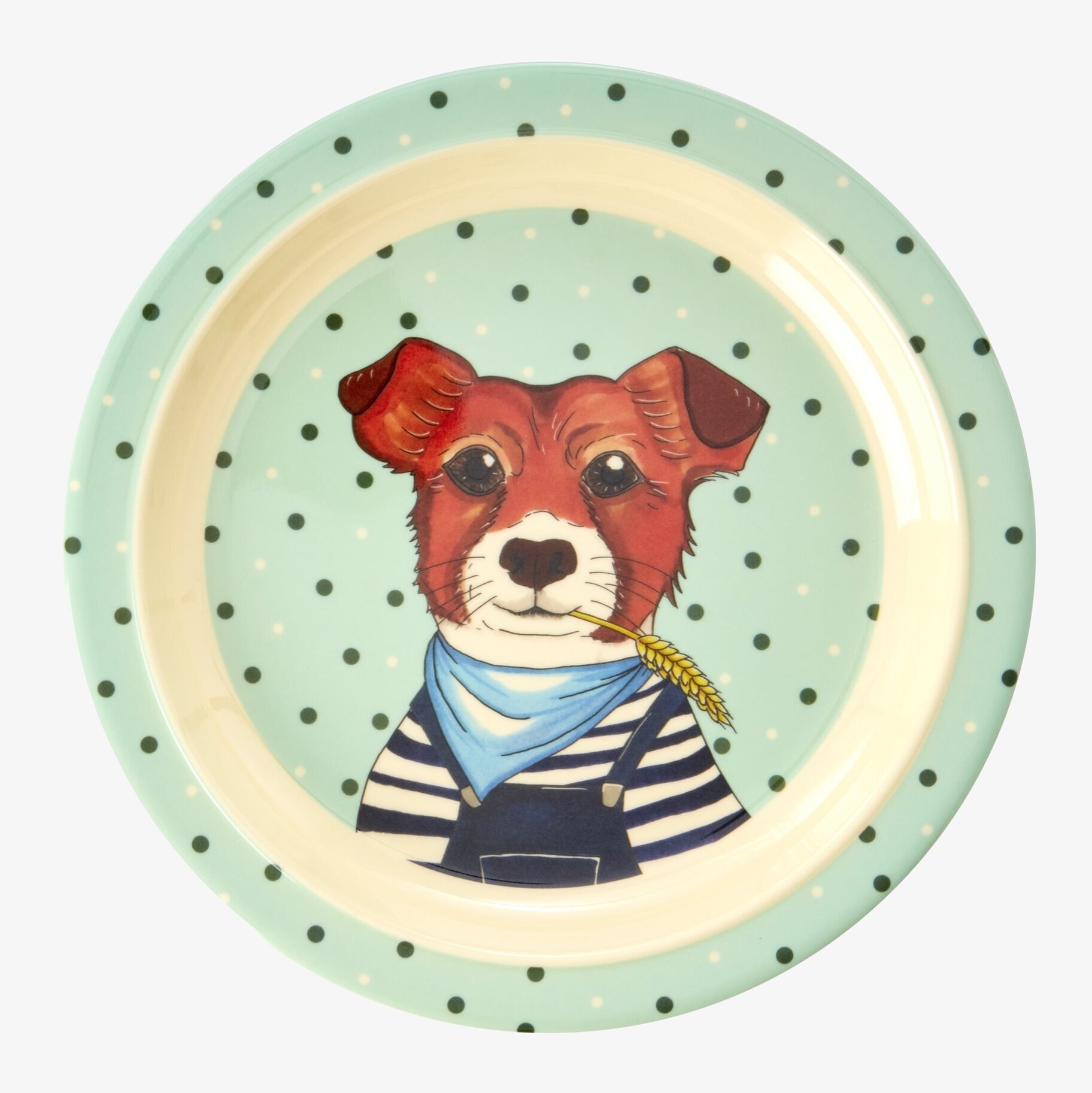Tallrik Farm Animals Print Green från Rice med hundmotiv